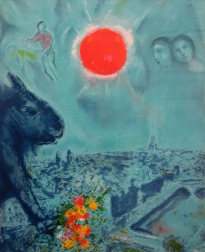 The Sun Over Paris contemporary Marc Chagall Oil Paintings